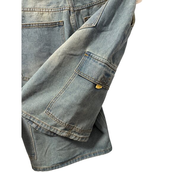 Refrain Vintage Indigo Denim Cargo Shorts Sz 31 With Authentic Rigid Weave - Picture 7 of 8